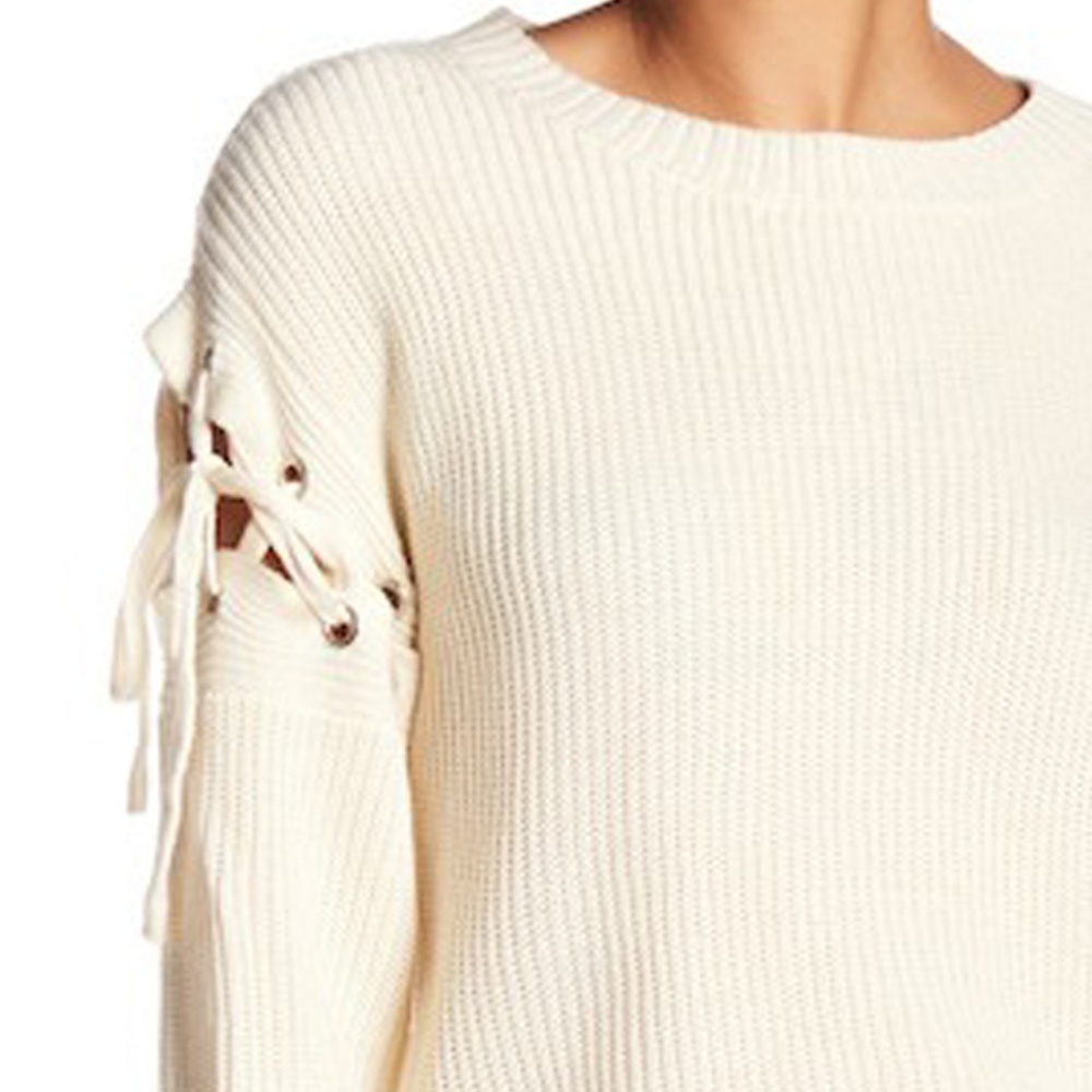 Jealous Tomato Cream Lace-Up Sleeve Knit Sweater - Picture 2 of 7